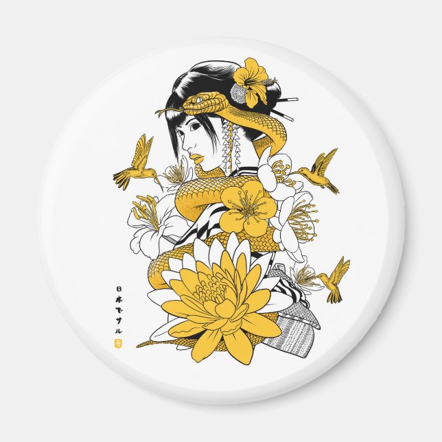 Serpiente amarilla con geisha magnet (Framsidan)