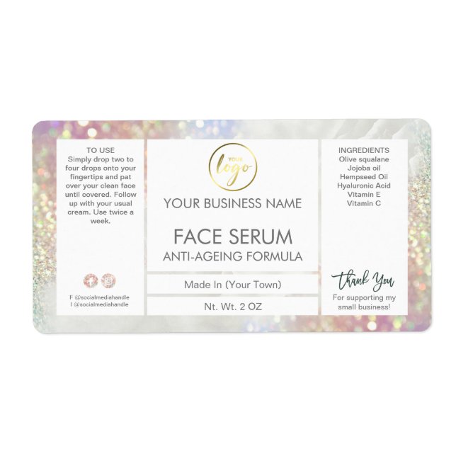 Serumetikett Lux Glitter Pastel Hair Ansikte Fraktsedel (Framsidan)