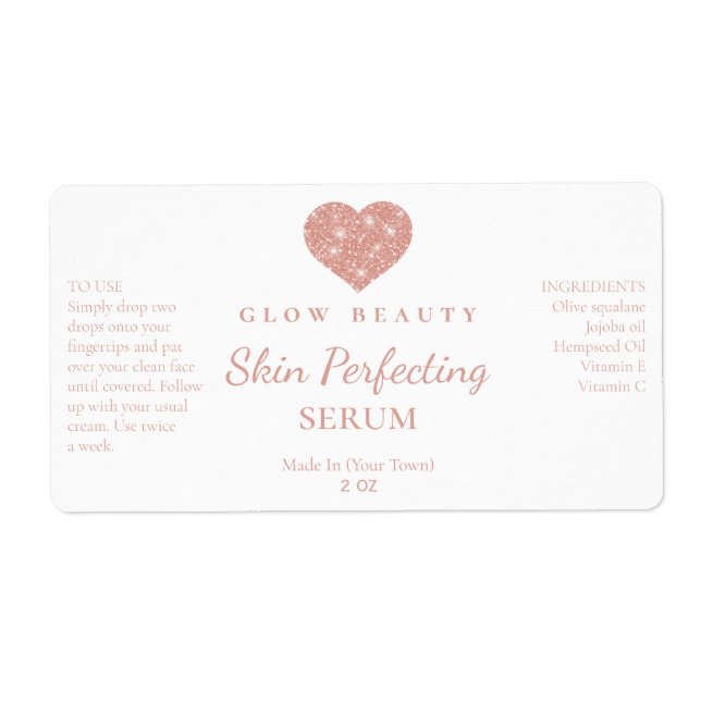 Serumetiketter för Cute Rosa Heart Glitter Logotyp Fraktsedel (Framsidan)