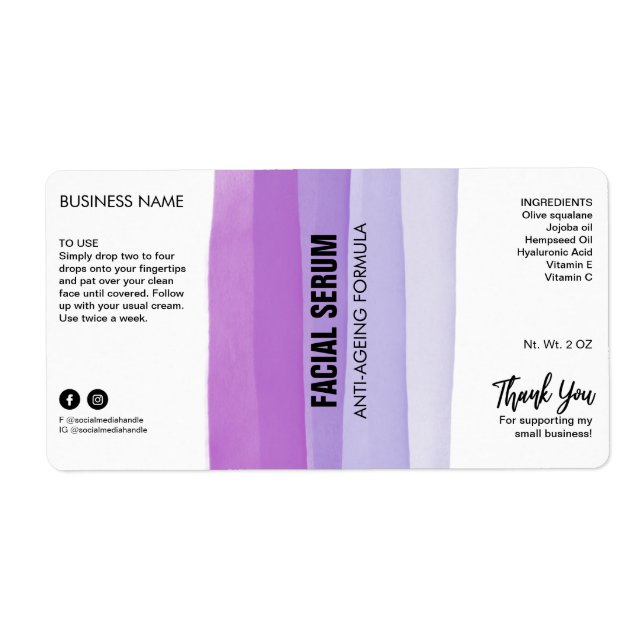 Serumetiketter för dropper Flaska Lila i lager Fraktsedel (Framsidan)