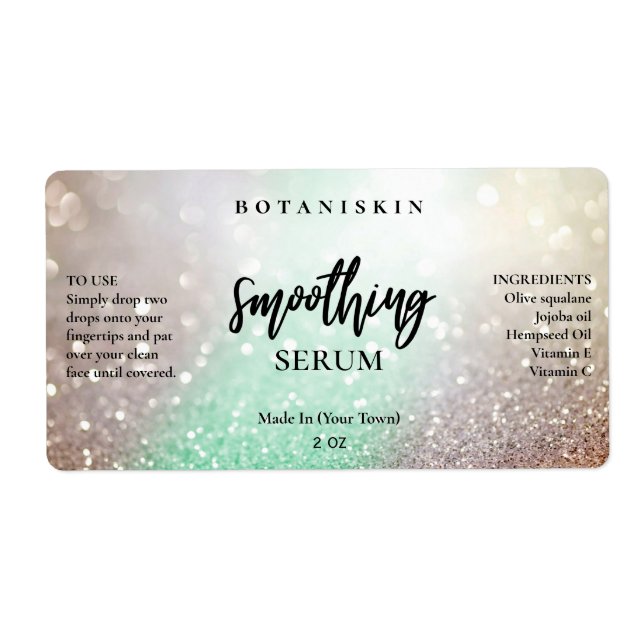 Serumetiketter för Lux Glitter Mint och Silver Ans Fraktsedel (Framsidan)