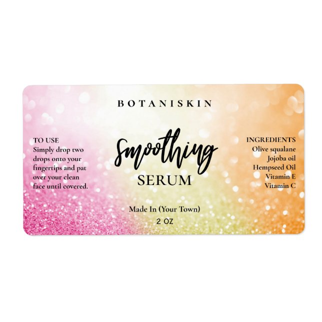 Serumetiketter för Lux Glitter Sunset Färgad Ansik Fraktsedel (Framsidan)