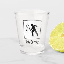 Serva nu! Tennis Player med Racquet och Text