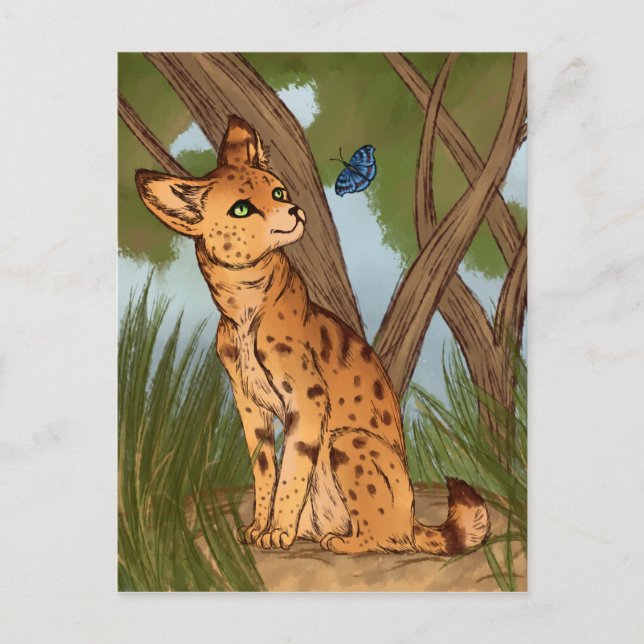 Serval och fjäril vykort (Framsida)