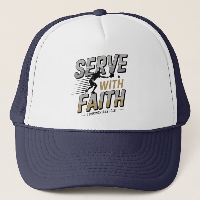 Serve With Faith Christian Pickleball Trucker Hat Keps (Framsida)