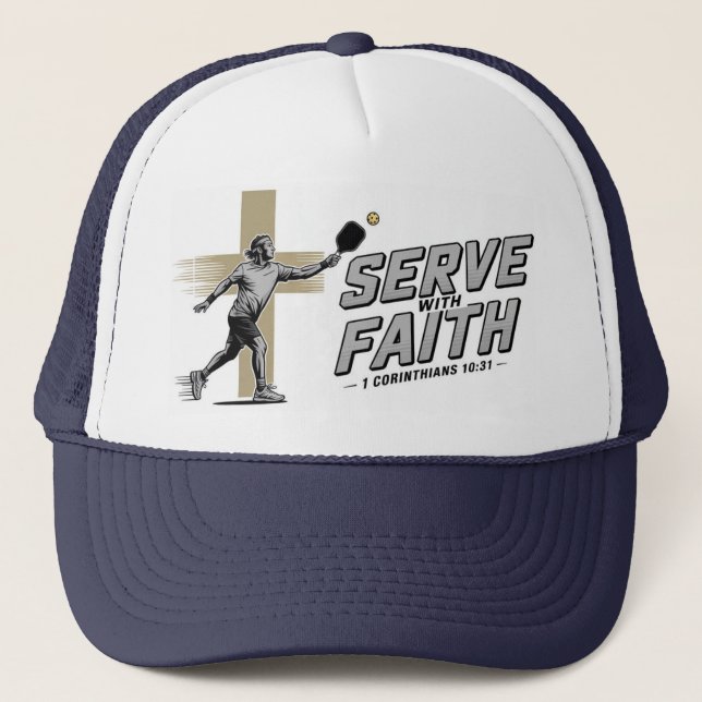 Serve With Faith Christian Pickleball Trucker Hat Keps (Framsida)