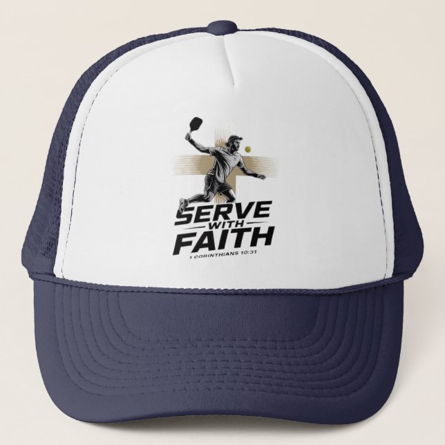 Serve With Faith Christian Pickleball Trucker Hat Keps (Framsida)
