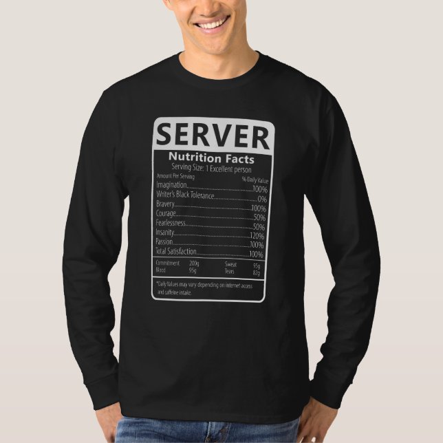 Server Nutrition Facts Sarcastic Graphic Humor T Shirt (Framsida)