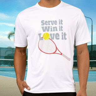 Servera det, vinn det, älska det tennis röd racket t shirt
