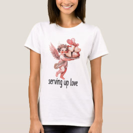 Serverar kärlek Valentine Vintage Kerub Hjärt T Shirt