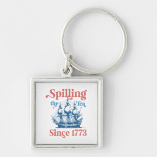 Serverar Te Sedan 1773, Patriotisk, 4:e Juli Fyrkantig Silverfärgad Nyckelring