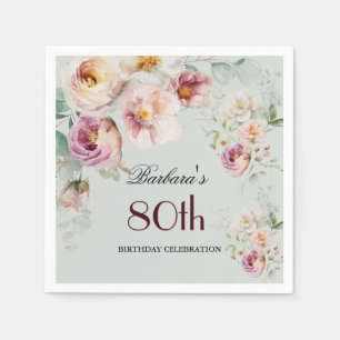 Servett Elegant Watercolor Blommig 80-årsdag
