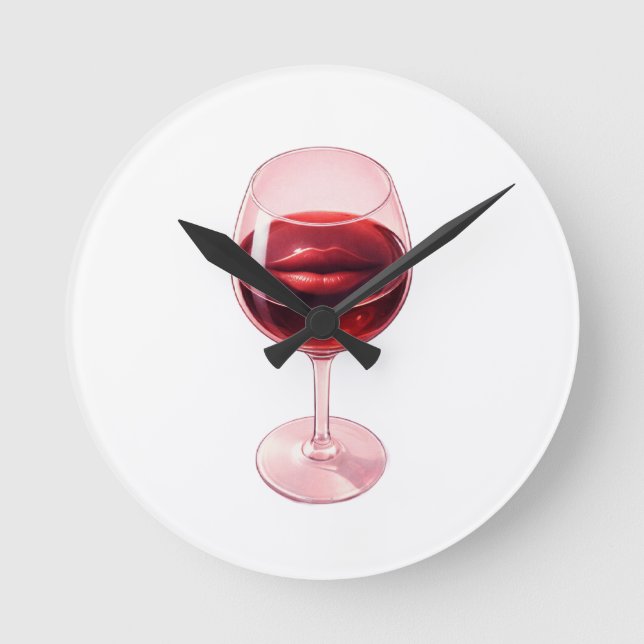 Servettar med vin Glas och röda läppar Rund Klocka (Framsida)