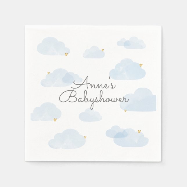 Servetten babyshower wolken lichtblauw jongen pappersservett (Framsidan)