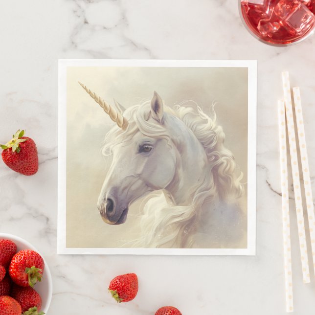 Servetten met Witte Unicorn Sparkle Pappersservett (Insitu)