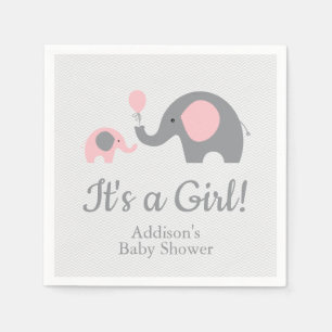 Servetter för rosa- och gråttelefantbaby shower