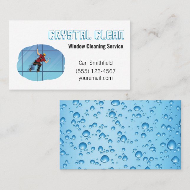 Service Guy för Städning av tecknad Window Squeege Visitkort (Fram/baksida)