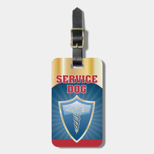Service Hund märkre Guld Blue Red med symbol Bagagebricka (Vertikal Framsida)