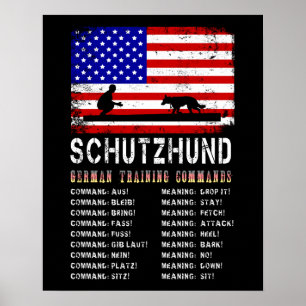 Service Hund Schutzhund German Training Commands Poster