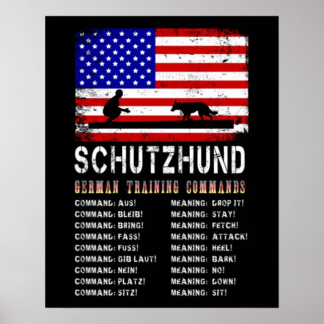 Service Hund Schutzhund German Training Commands Poster (Framsidan)