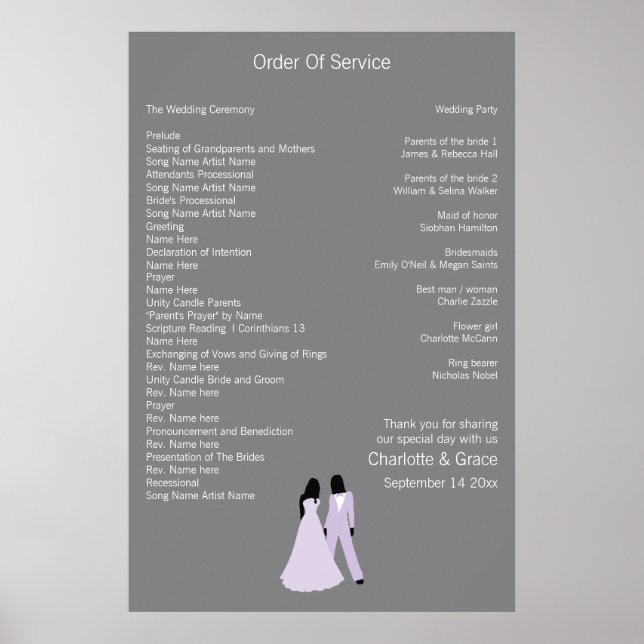 Service med två Brides Bröllop (Lilac och Grått) Poster (Framsidan)