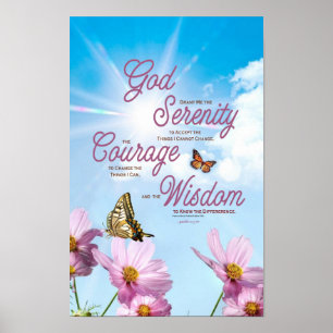 Service Prayer: Butterflies, Rosa Flowers, Streng Poster