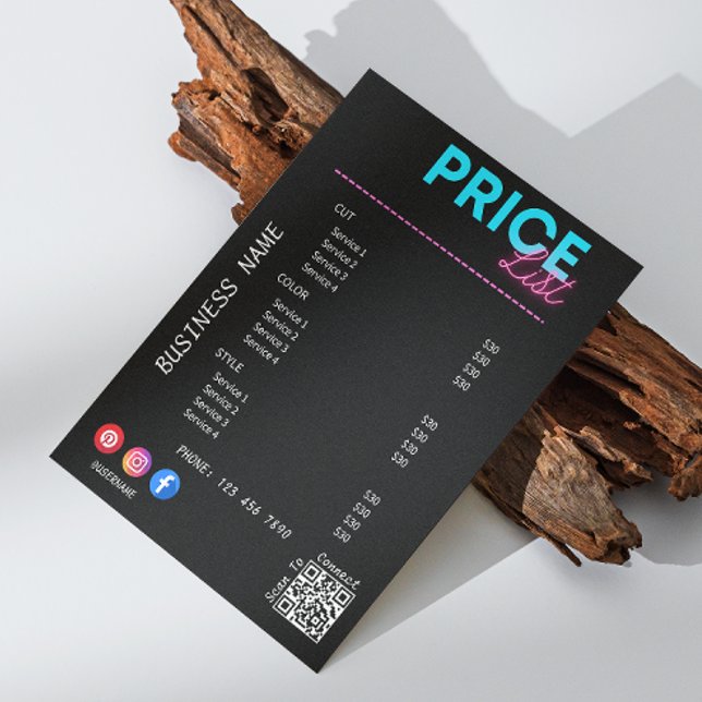 Service Pris List Scan Me Black Marknadsföring Inbjudningar (Black Business Service Price List Menu Invitation)