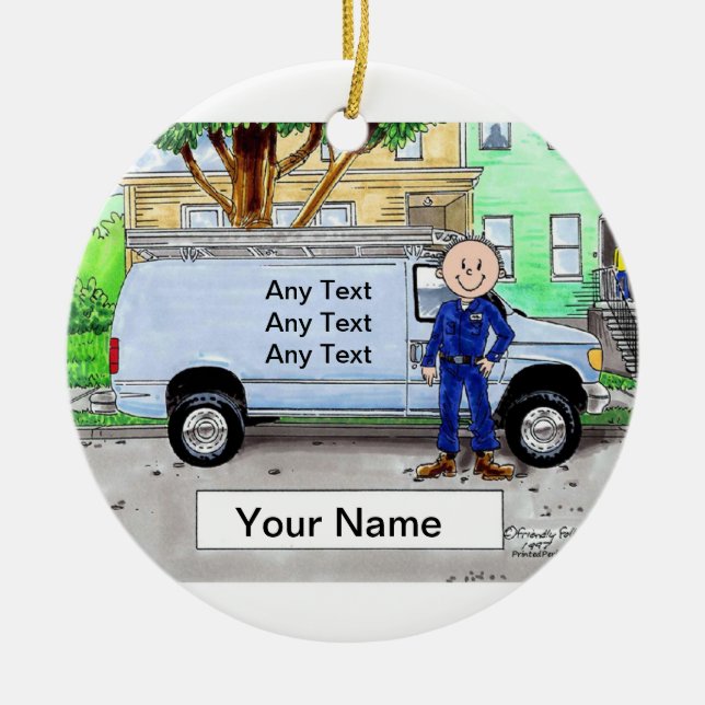 Service Van, Blue - Male Julgransprydnad Keramik (Framsidan)