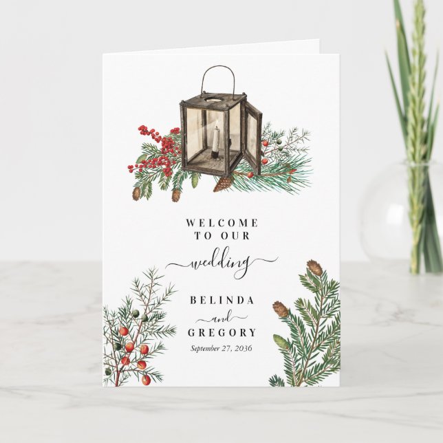 Serviceorder för Winter Gräs Träd Lantern Bröllop Program (Framsida)