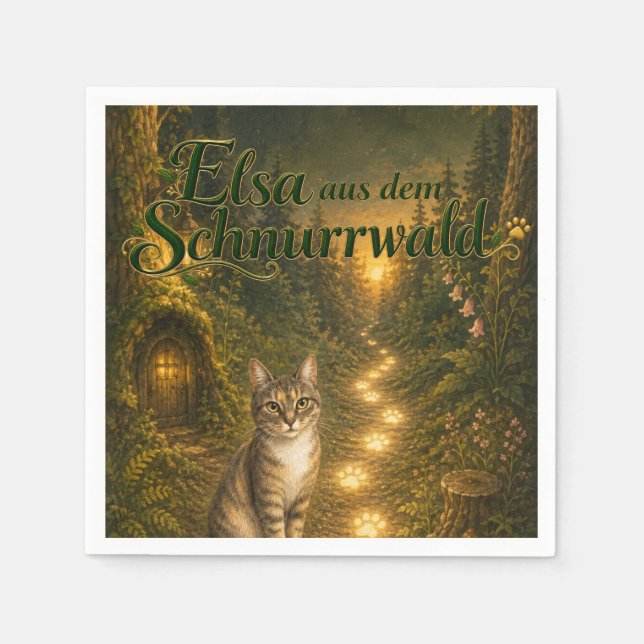 🎉 Serviette – Elsa aus dem Schnurrwald 🐾✨ Pappersservett (Framsidan)
