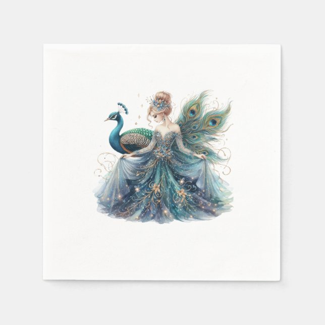 serviette en papier femme et paon  pappersservett (Framsidan)