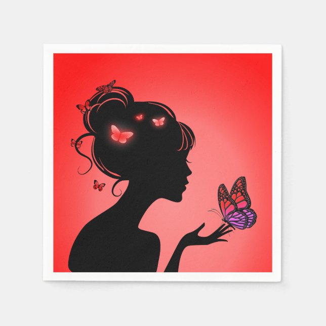 Serviette En Papier La femme papillons rouges Pappersservett (Framsidan)