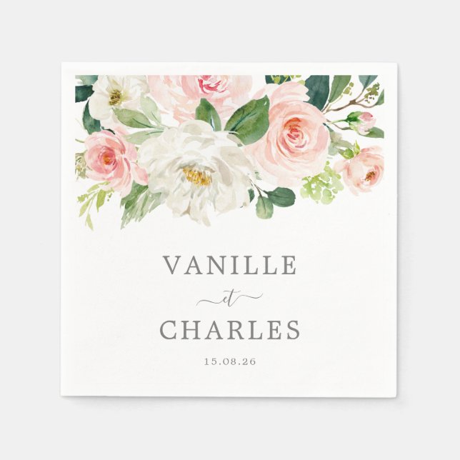 Serviette En Papier Serviette Mariage Avec Fleurs  Pappersservett (Framsidan)