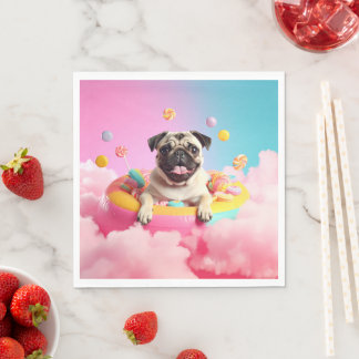 Serviette - Süßer Mops im Zuckerwattehimmel Pappersservett