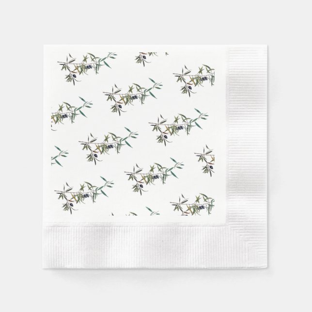 Servilleta de papel con acuarela de rama de olivo pappersservett (Framsidan)