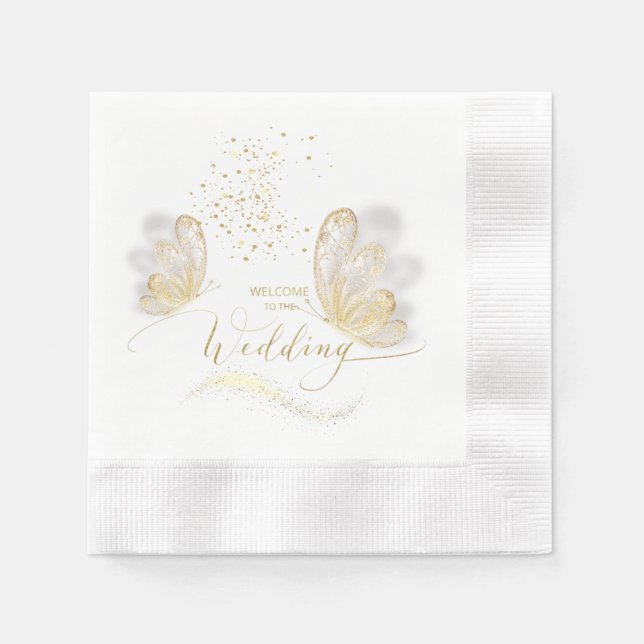 Servilleta de papel con mariposas doradas pappersservett (Framsidan)