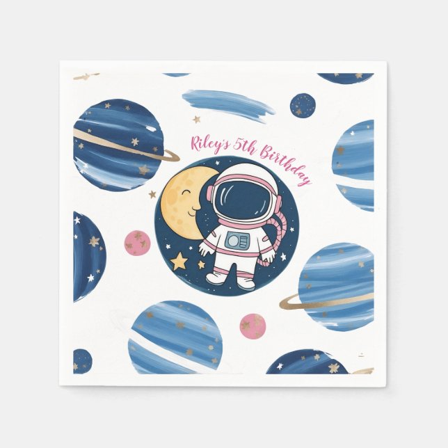 Servilleta De Papel Cumpleaños Astronauta PinkBlue Pappersservett (Framsidan)