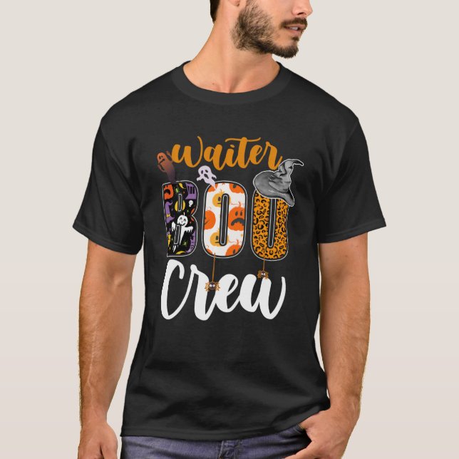 Servitör Boo Crew Ghost Funny Halloween Matching T Shirt (Framsida)