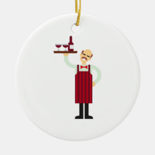 Servitör med vin julgransprydnad keramik