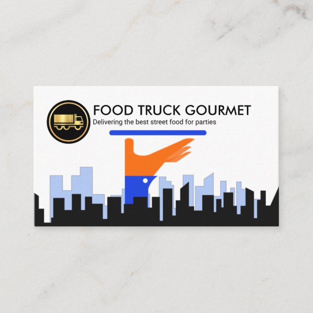 Servitör Serve Dish City Silhouette Caterer Visitkort (Framsida)