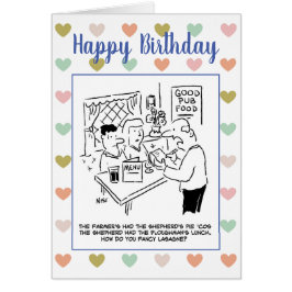 Servitören i Pub frågar om kunderna Finare Lasagna Hälsningskort