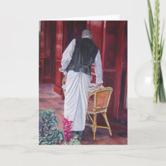 Servitören på den Bouchon restaurangen Kort