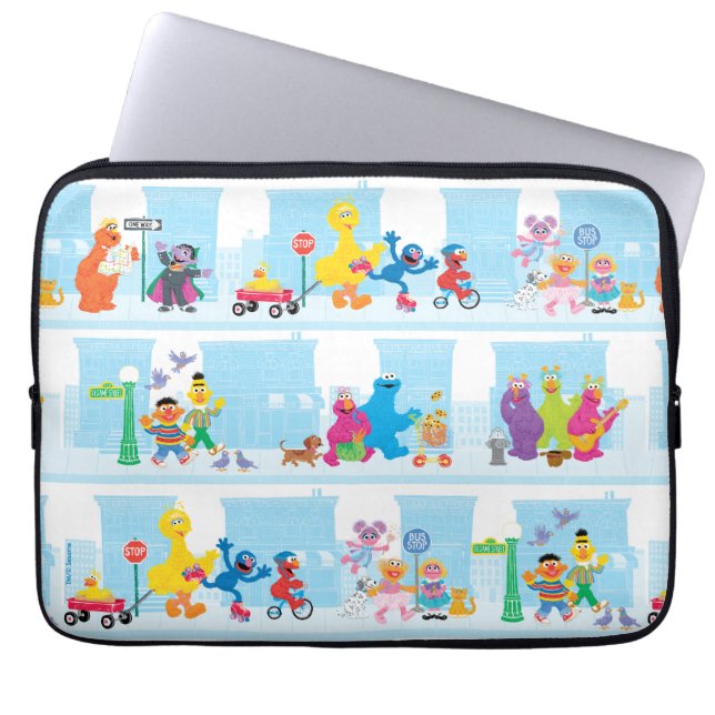 Sesame Pals som går längs Sesame Street-mönster Laptop Fodral (Framsidan)