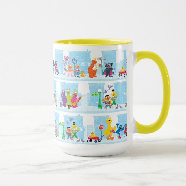 Sesame Pals som går längs Sesame Street-mönster Mugg (Höger)