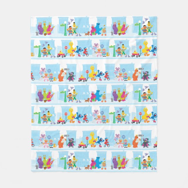 Sesame Pals Walking Along Sesame Street Mönster Fleecefilt (Framsidan)