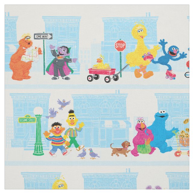 Sesame Pals Walking Along Sesame Street Mönster Tyg (Provkarta)