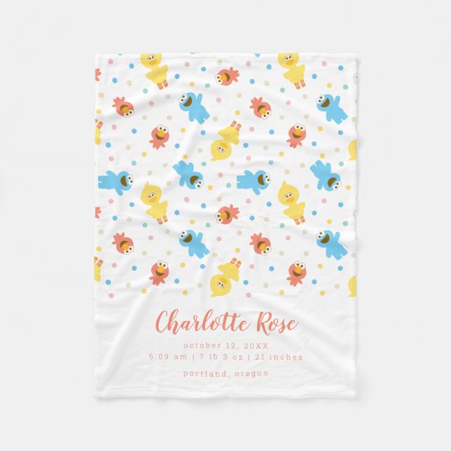 Sesame Pals White Polka Dot Birth Stats Fleecefilt (Framsidan)