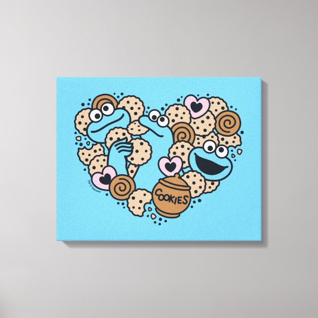 Sesame Sesame | Cookie Monster Doodle Heart Canvastryck (Framsida)