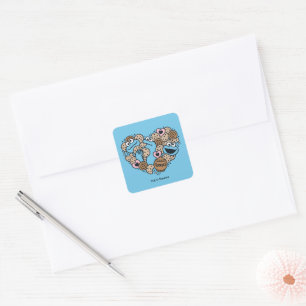Sesame Sesame Cookie Monster Doodle Heart Fyrkantigt Klistermärke