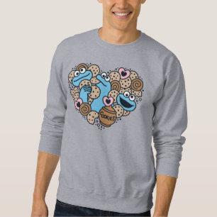 Sesame Sesame Cookie Monster Doodle Heart Lång Ärmad Tröja